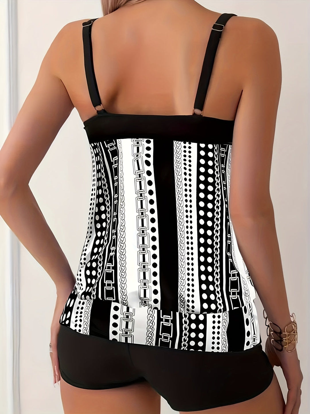 Agnes – Striped Ruffle Tankini Set