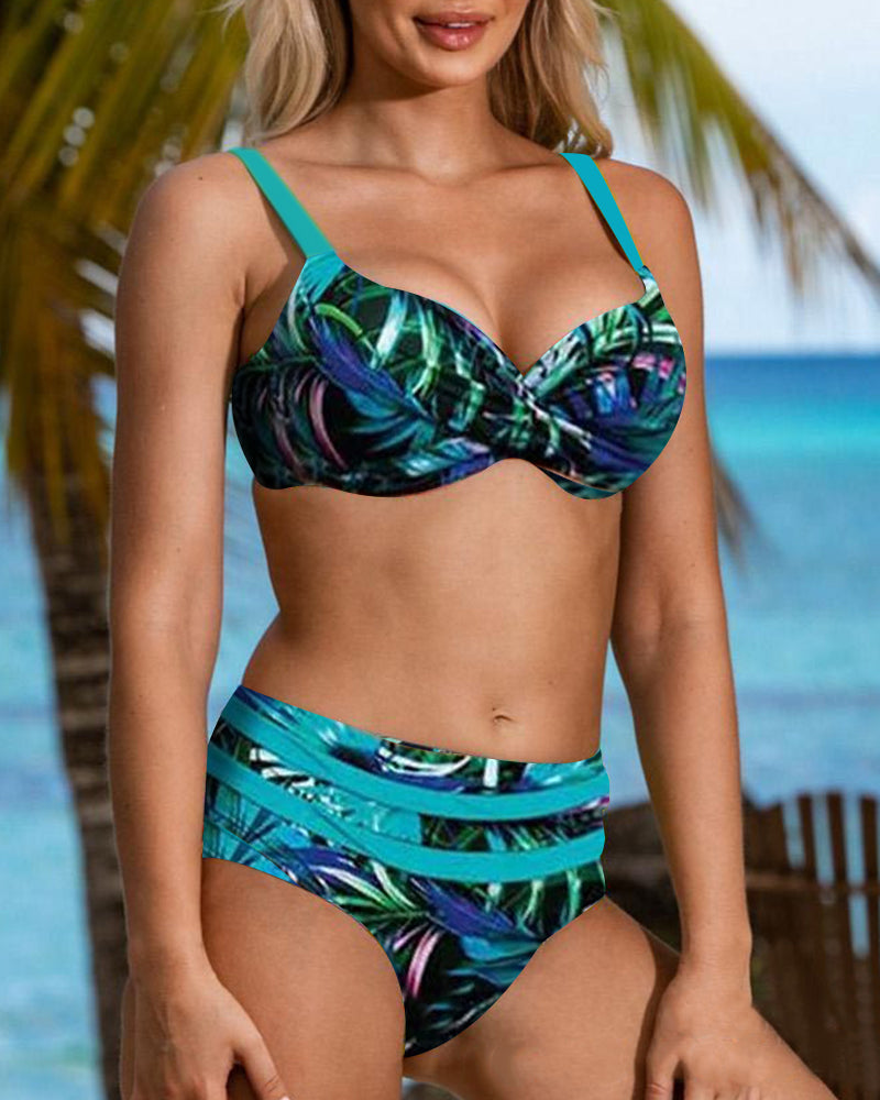 Marlene - Leaf Print High-Waisted Bikini
