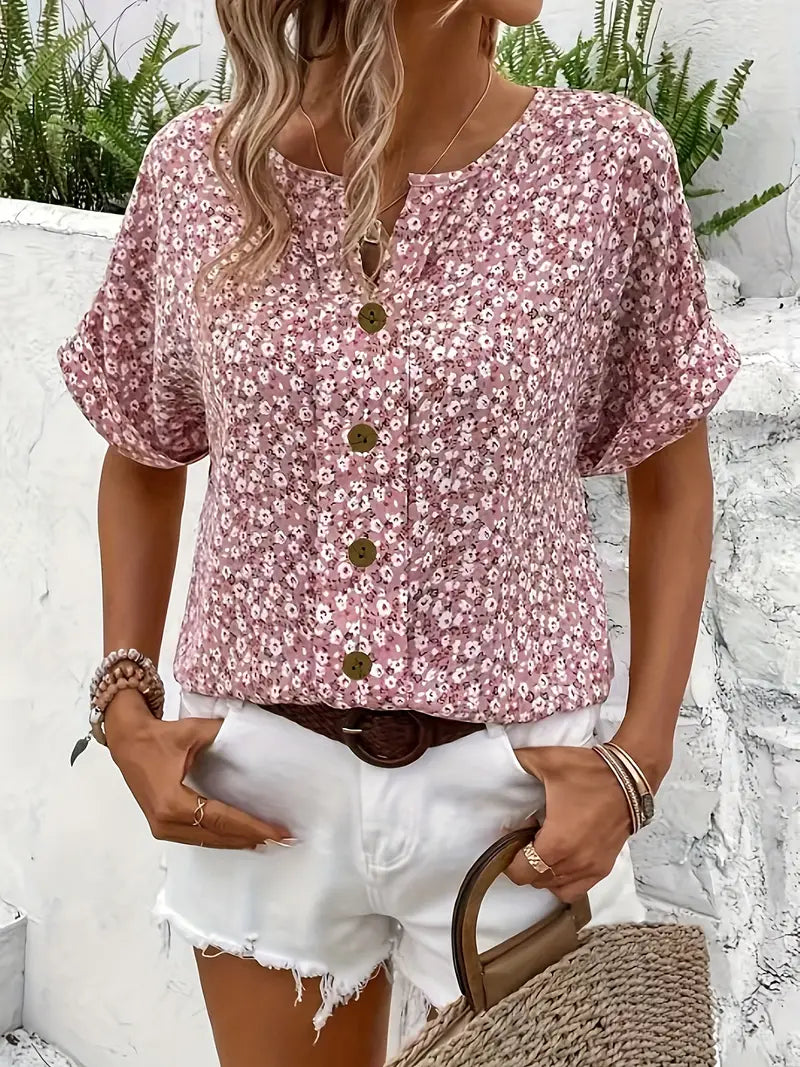 Cynthia - Floral Button-Up Blouse