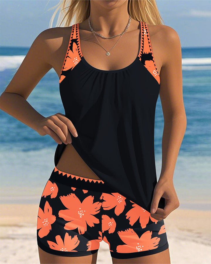 Iris - U-Neck Sleeveless Printed Tankini