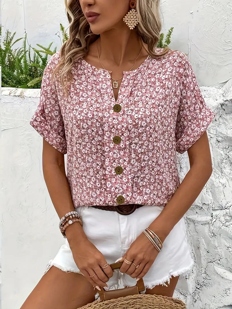 Cynthia - Floral Button-Up Blouse