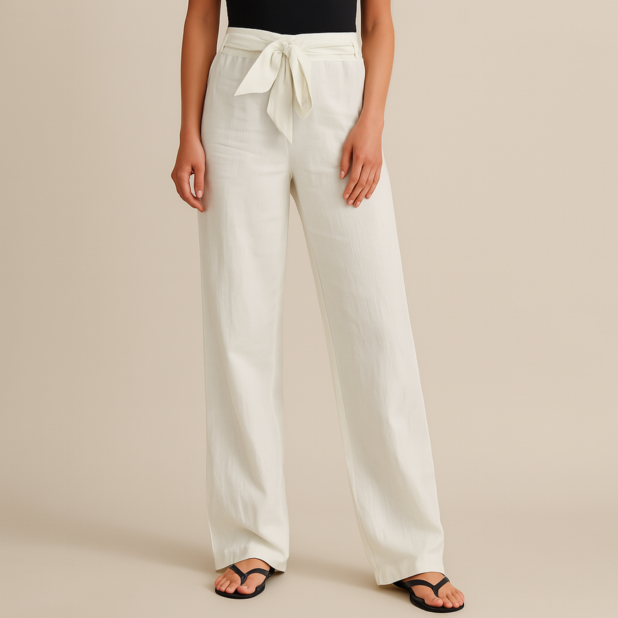 Lorraine - Elegant Tie Waist Linen Pants