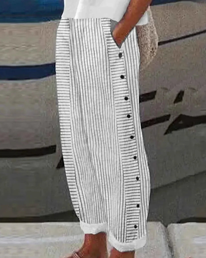 Sharon - Seabreeze Stripe Button Pants