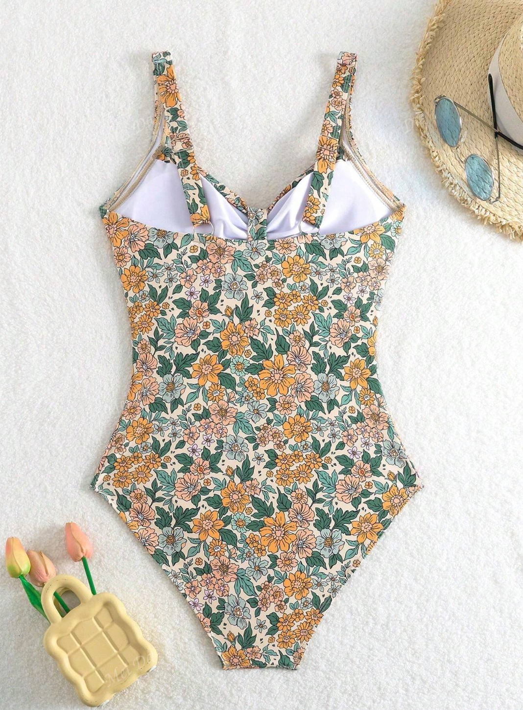 Penelope - Floral Print Halter Neck Swimsuit