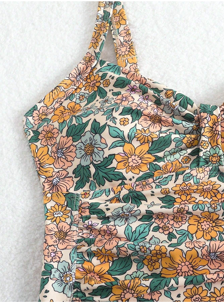 Penelope - Floral Print Halter Neck Swimsuit