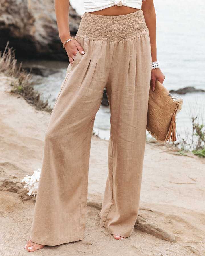 Deborah - Smocked Waist Wide-Leg Pants