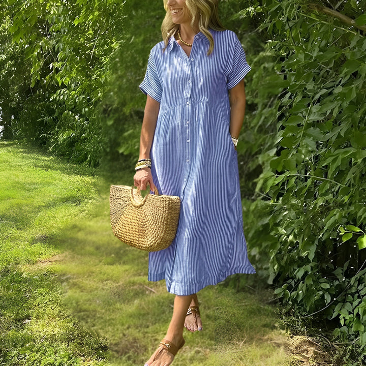 Florine - Flattering Striped Shirtdress