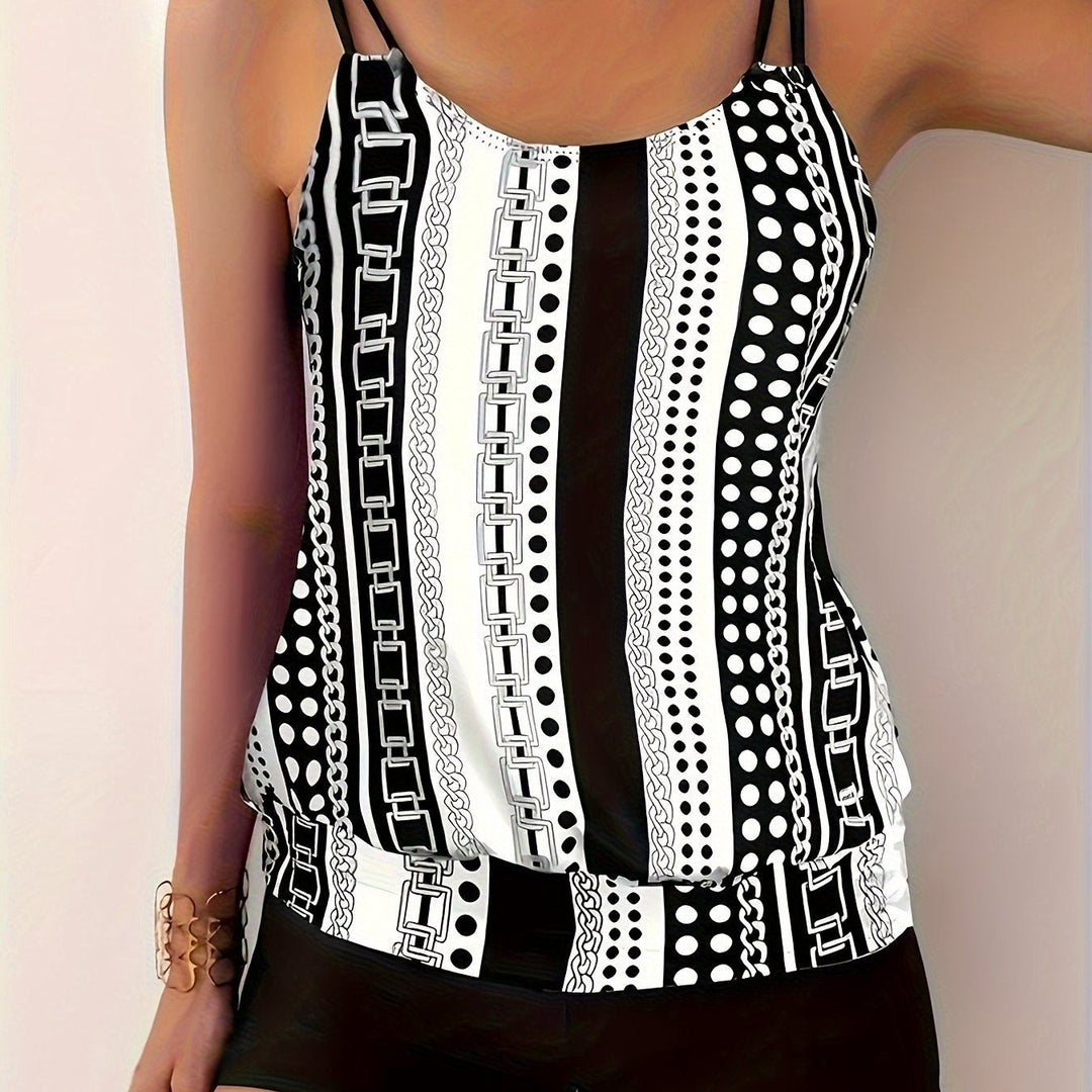 Agnes – Striped Ruffle Tankini Set