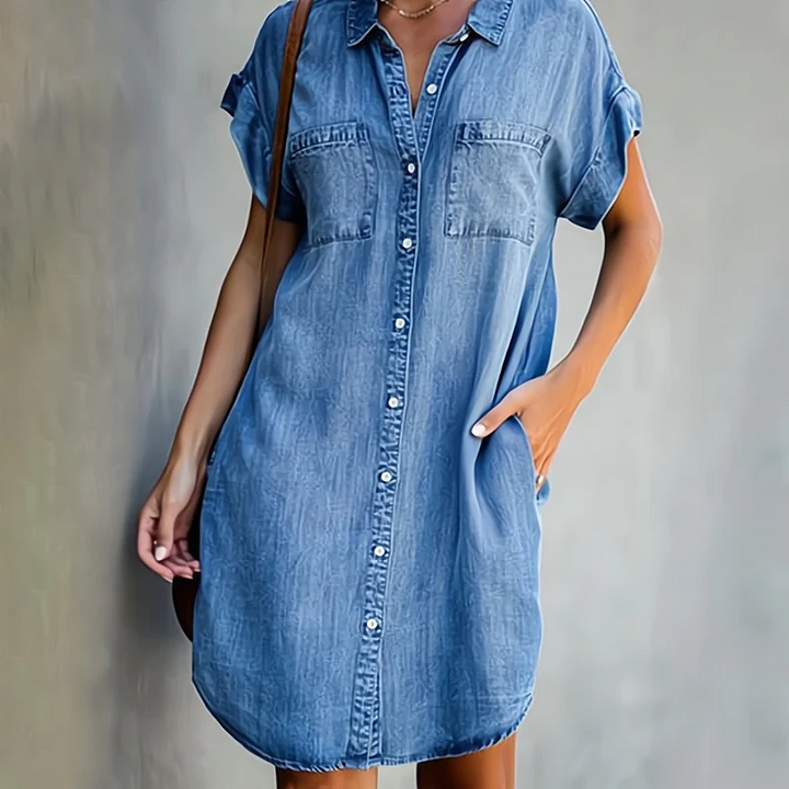 Zoe - Lightweight Denim Dress with Belly Coverage