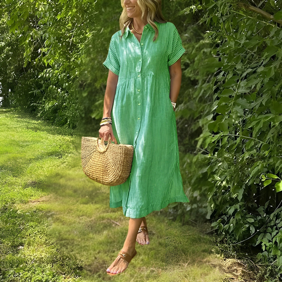 Florine - Flattering Striped Shirtdress