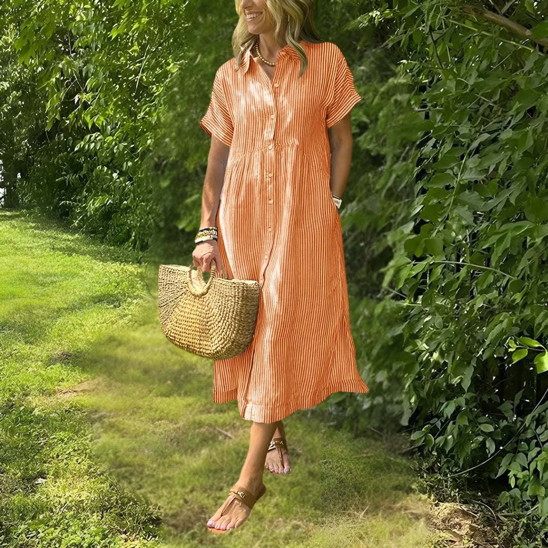 Florine - Flattering Striped Shirtdress