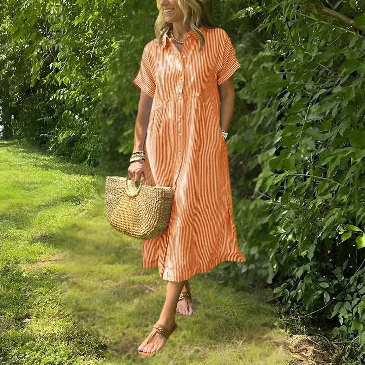 Florine - Flattering Striped Shirtdress