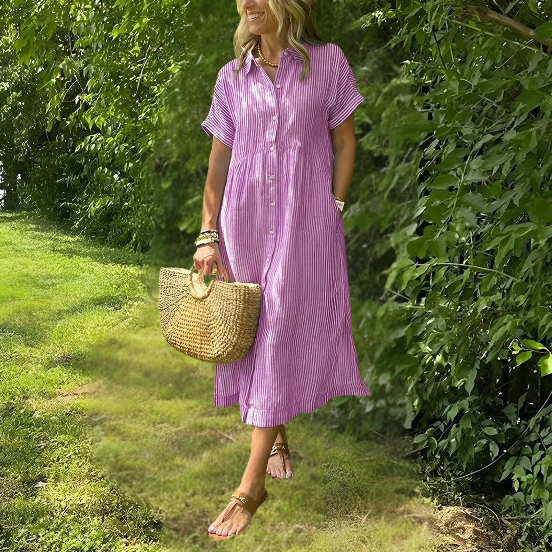 Florine - Flattering Striped Shirtdress